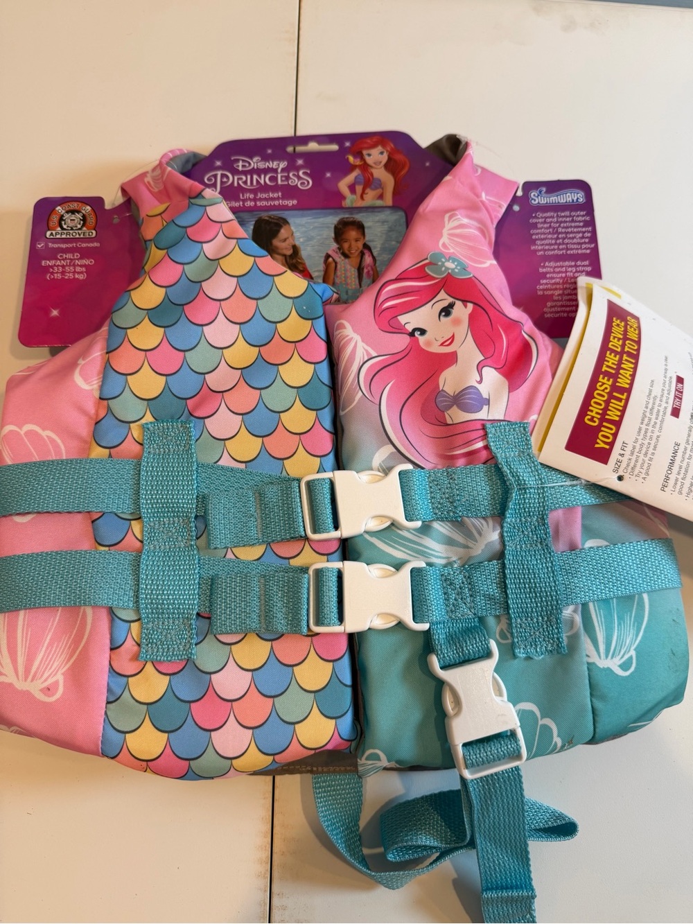 Girls' Ariel Pink & Teal Swim Life Jacket NWT